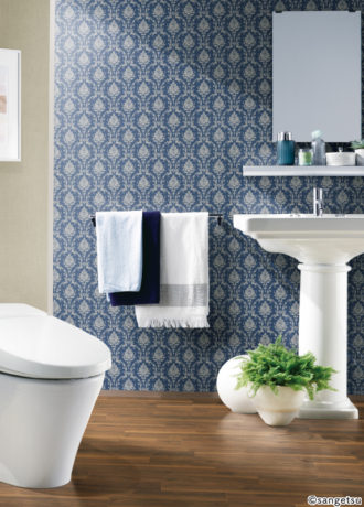 ブルーのダマスク柄を主役にした清潔感